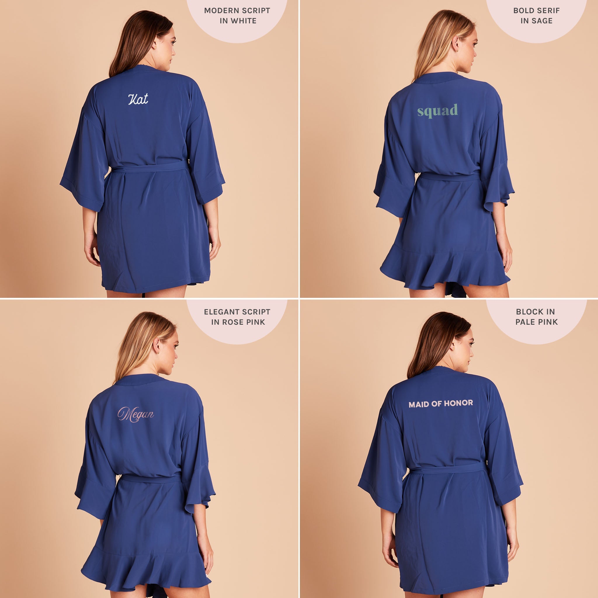 Kenny Ruffle Robe in slate blue by Birdy Grey, back view