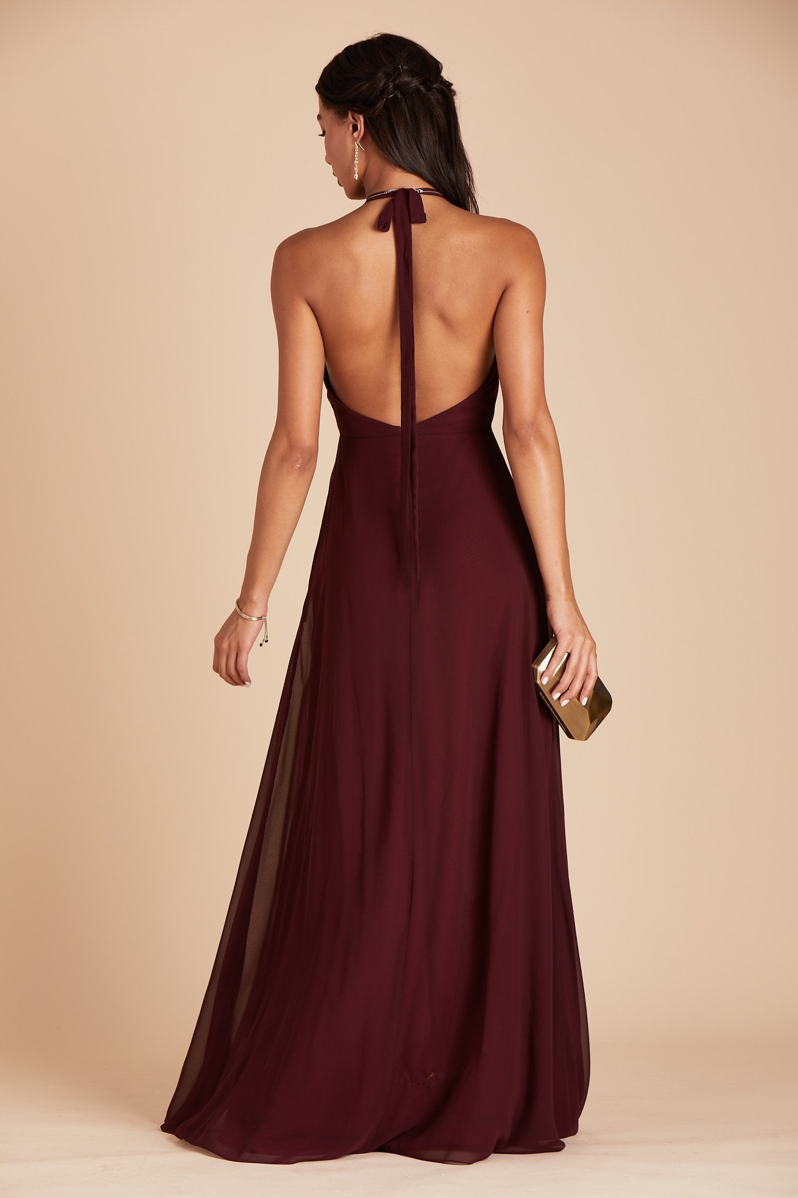 Moni convertible bridesmaids dress in cabernet burgundy chiffon by Birdy Grey, back view