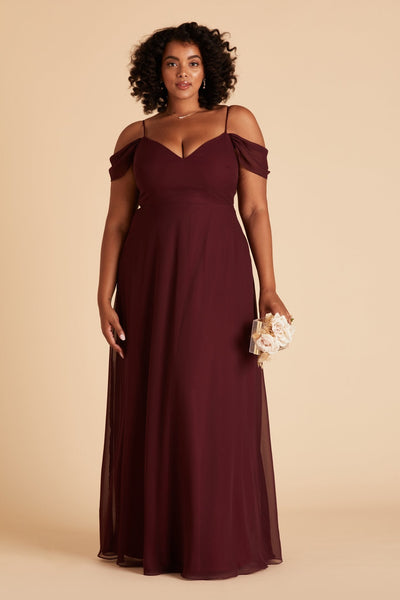 Devin convertible plus size bridesmaid dress in cabernet burgundy chiffon by Birdy Grey, front view