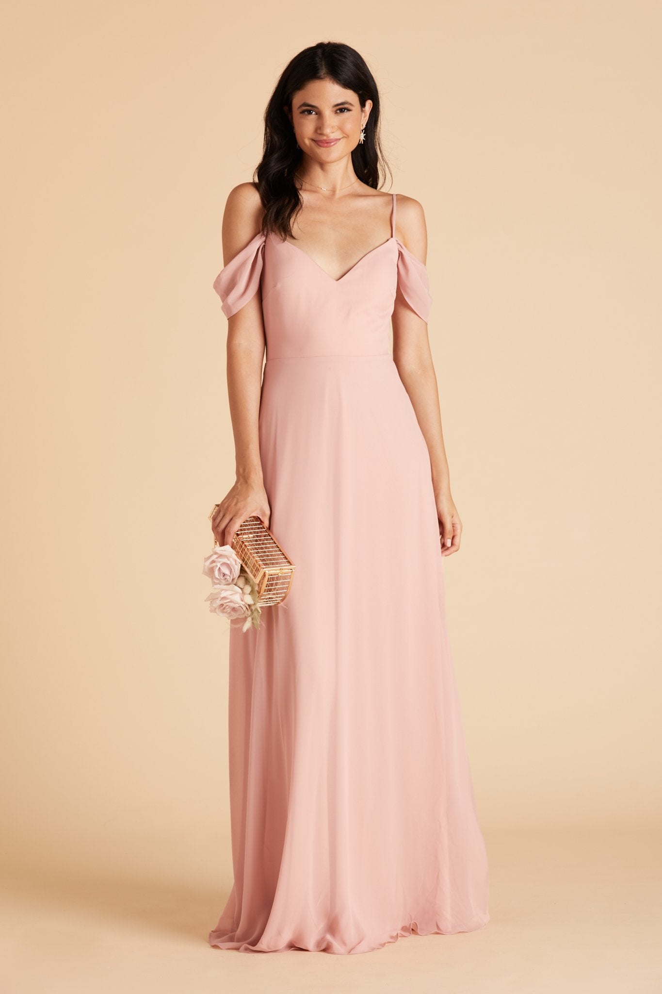 Devin convertible bridesmaids dress in dusty rose chiffon by Birdy Grey, front view