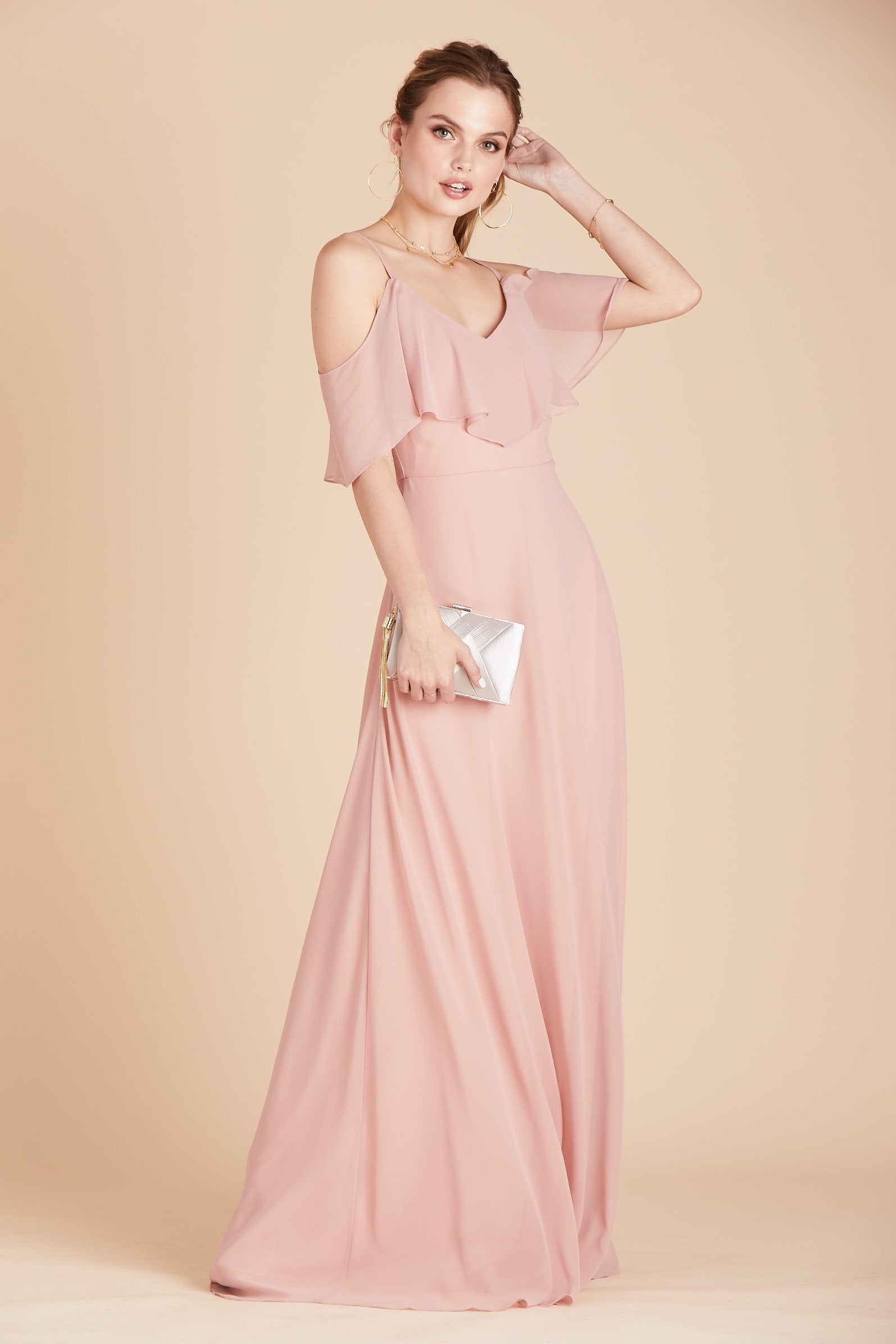 Jane convertible bridesmaid dress in dusty rose chiffon by Birdy Grey, side view