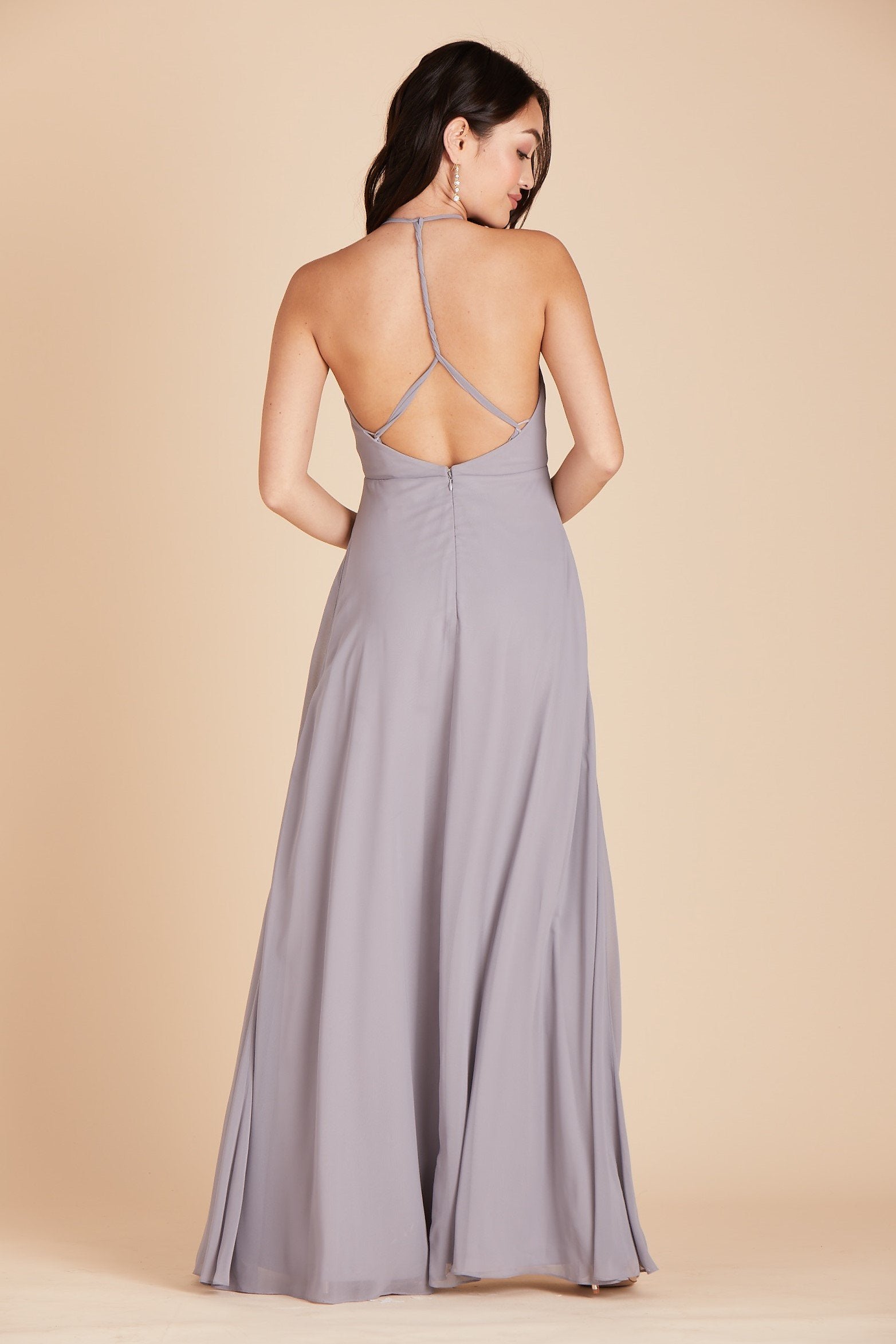 Moni convertible bridesmaids dress in silver chiffon by Birdy Grey, back view