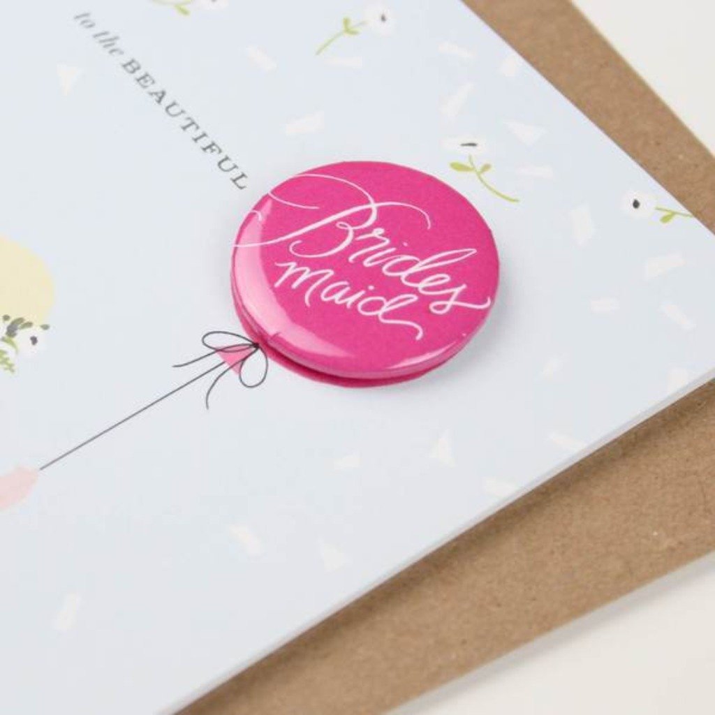 Blonde Bridesmaid Button Card by Birdy Grey, front view