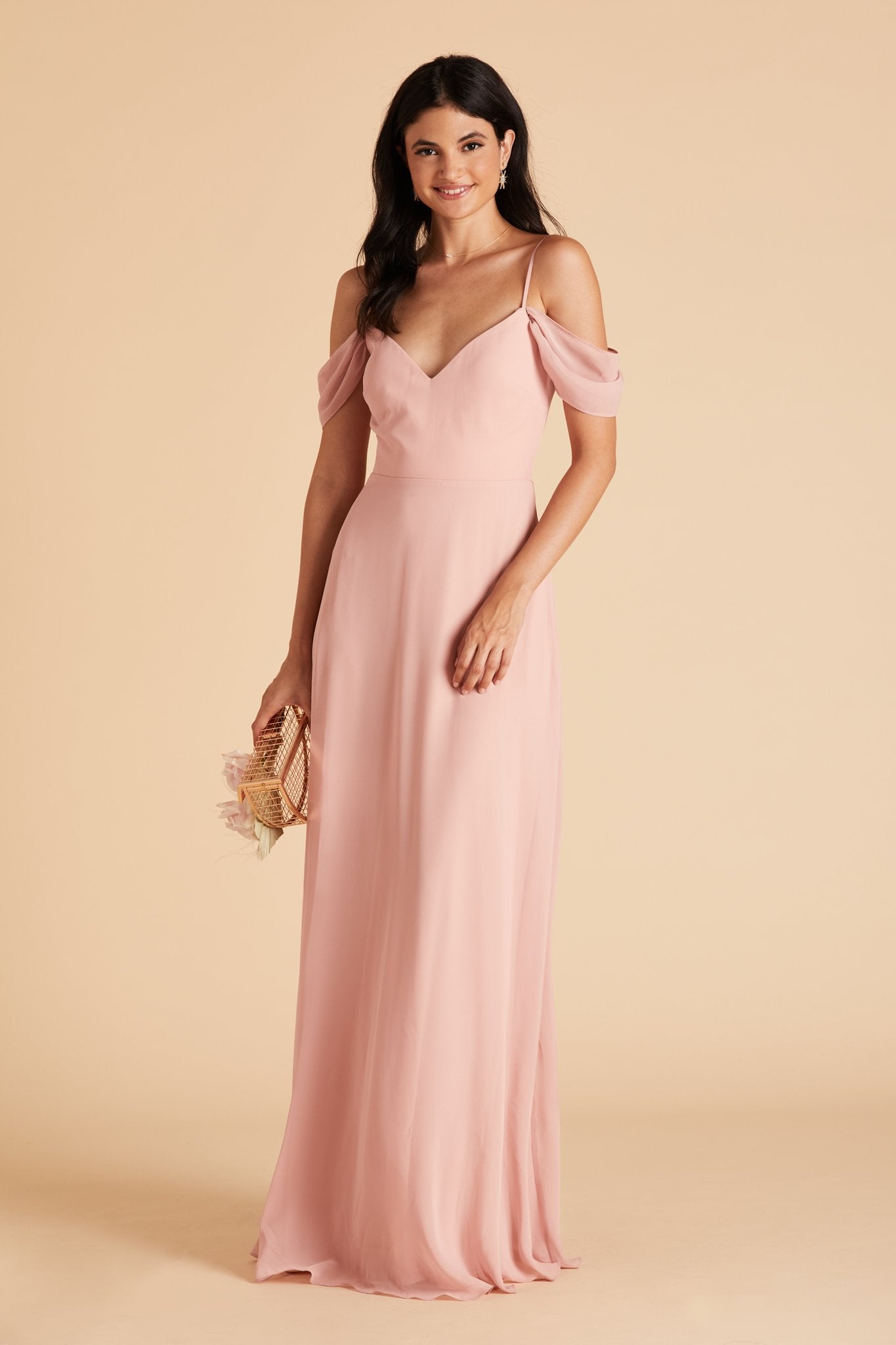 Devin convertible bridesmaids dress in dusty rose chiffon by Birdy Grey, front view