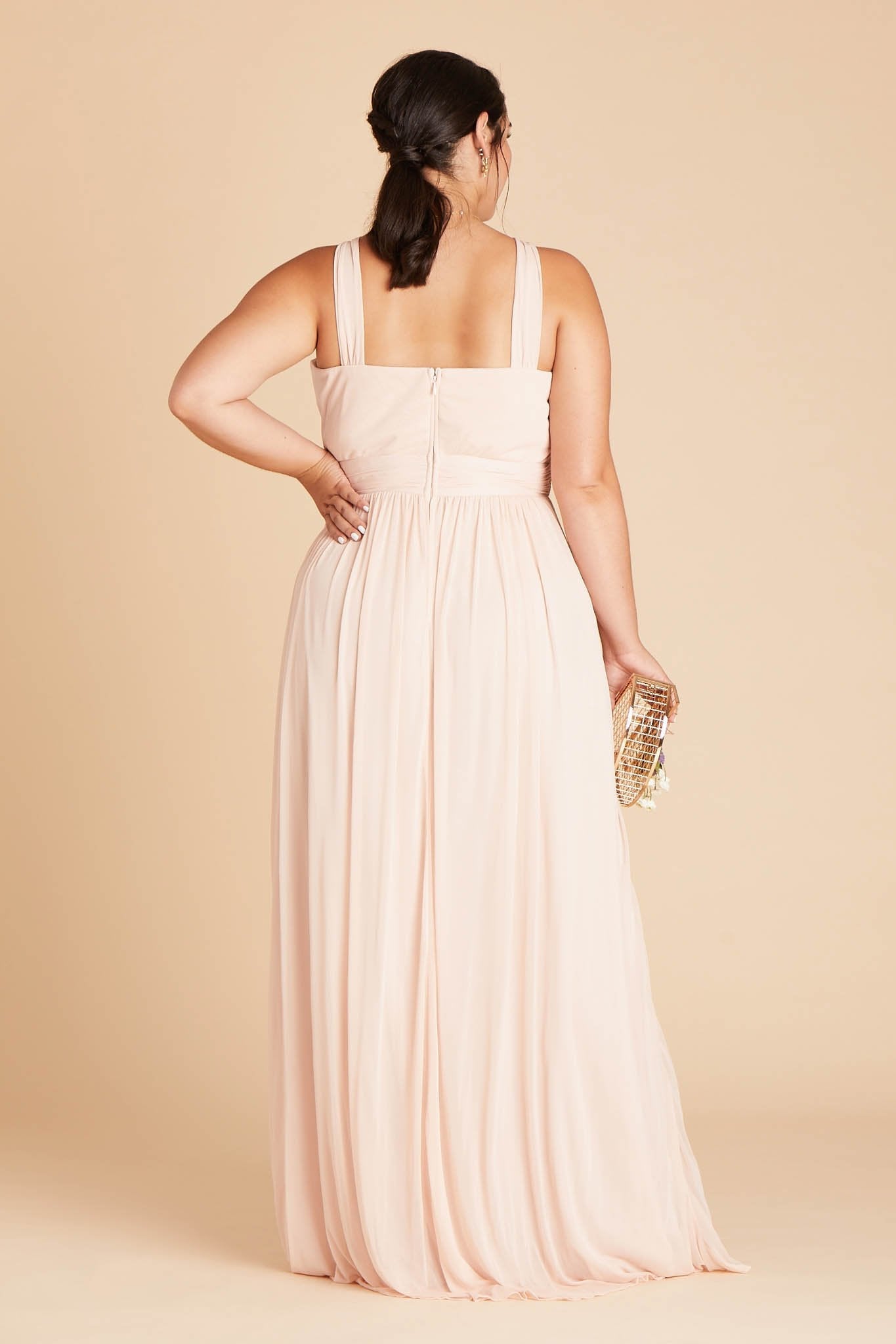 Kiko plus size bridesmaid dress in pale blush chiffon by Birdy Grey, back view