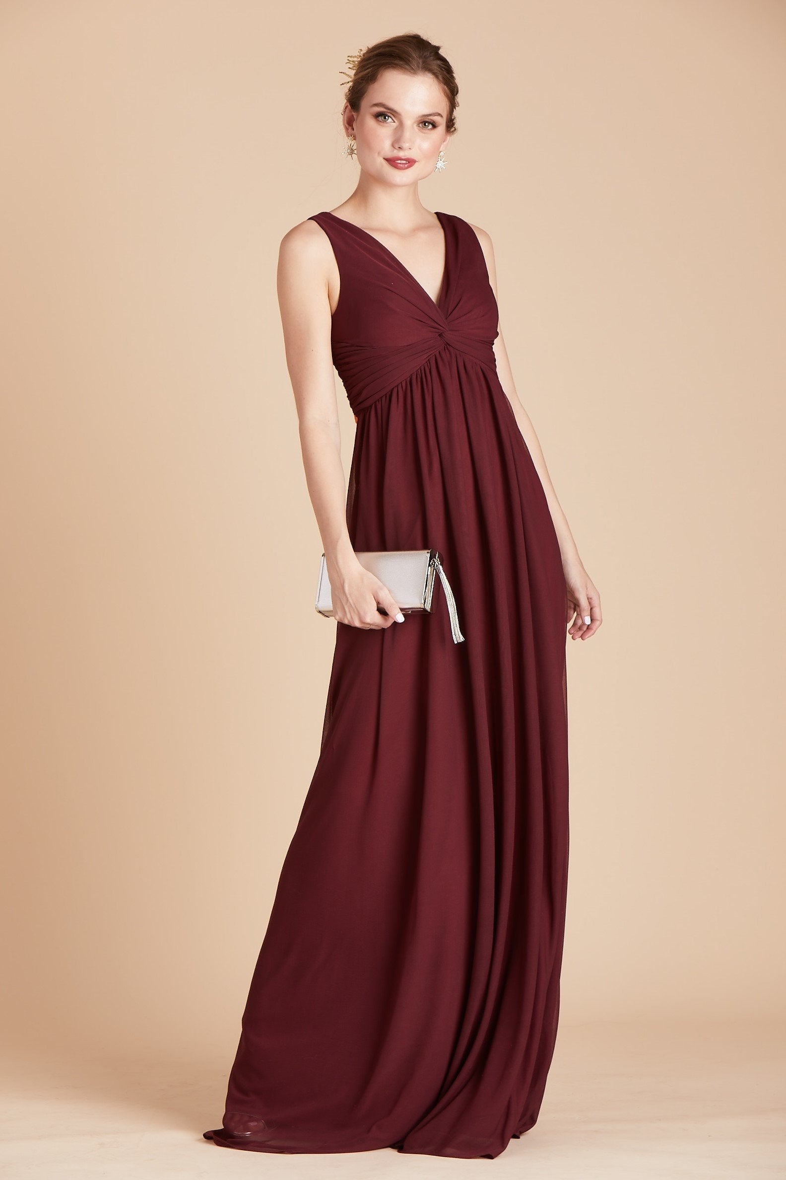 Lianna bridesmaid dress in cabernet burgundy chiffon by Birdy Grey, front view