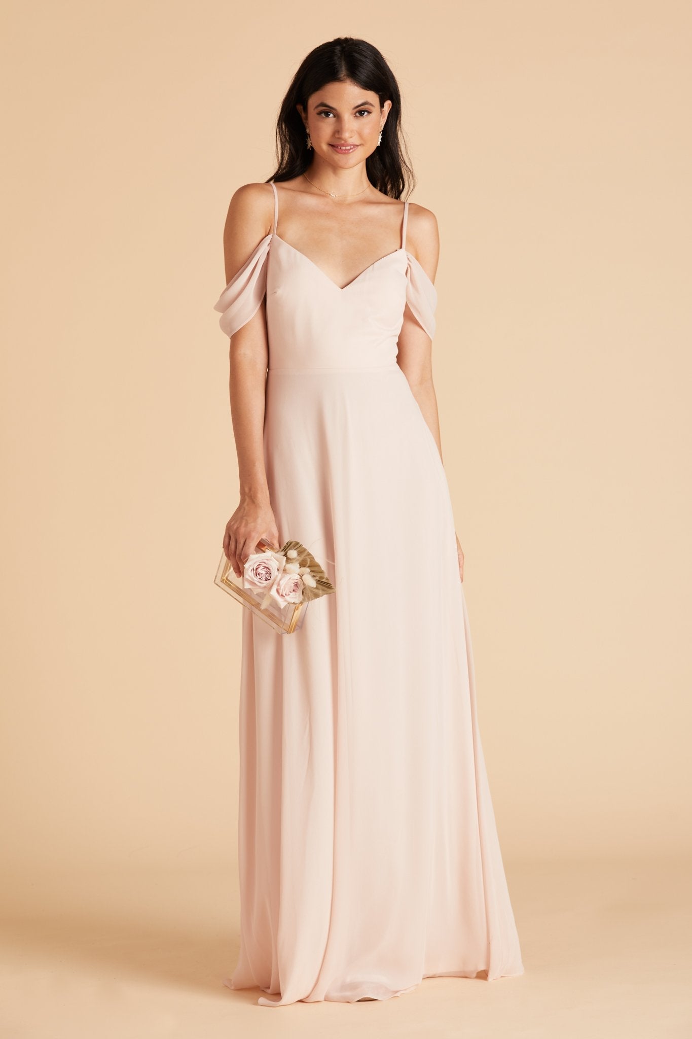 Devin convertible bridesmaids dress in pale blush chiffon by Birdy Grey, front view