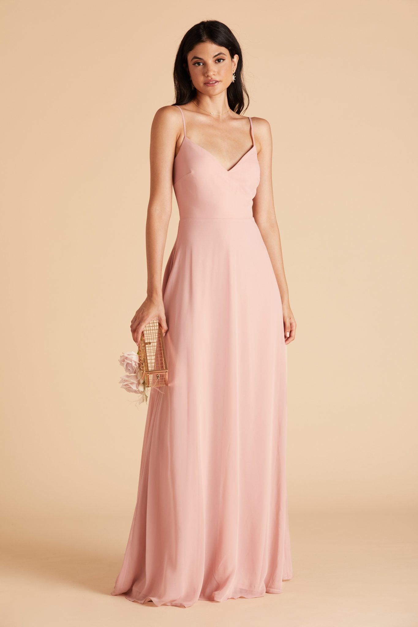 Devin convertible bridesmaids dress in dusty rose chiffon by Birdy Grey, front view