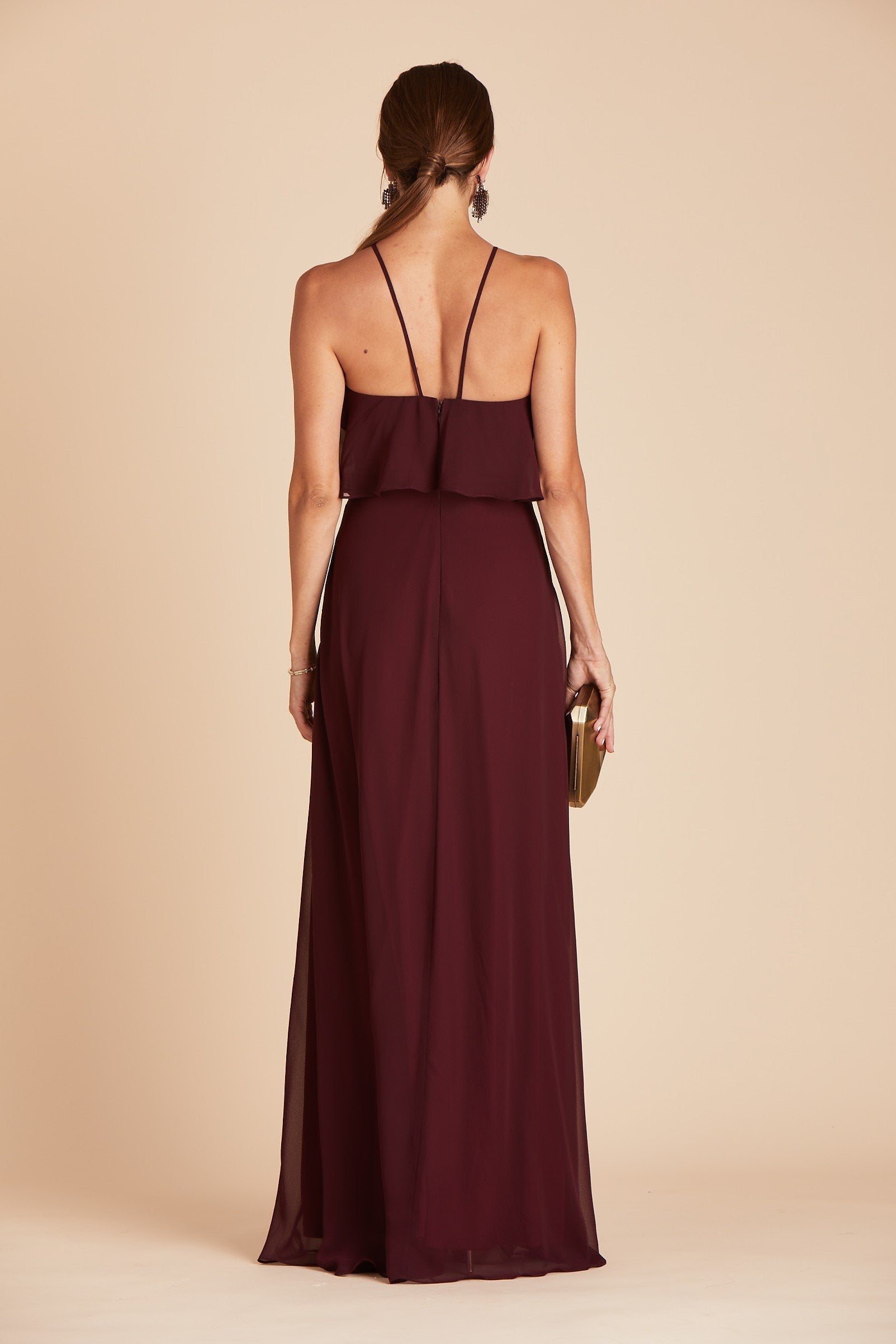 Jules bridesmaid dress in cabernet burgundy chiffon by Birdy Grey, back view