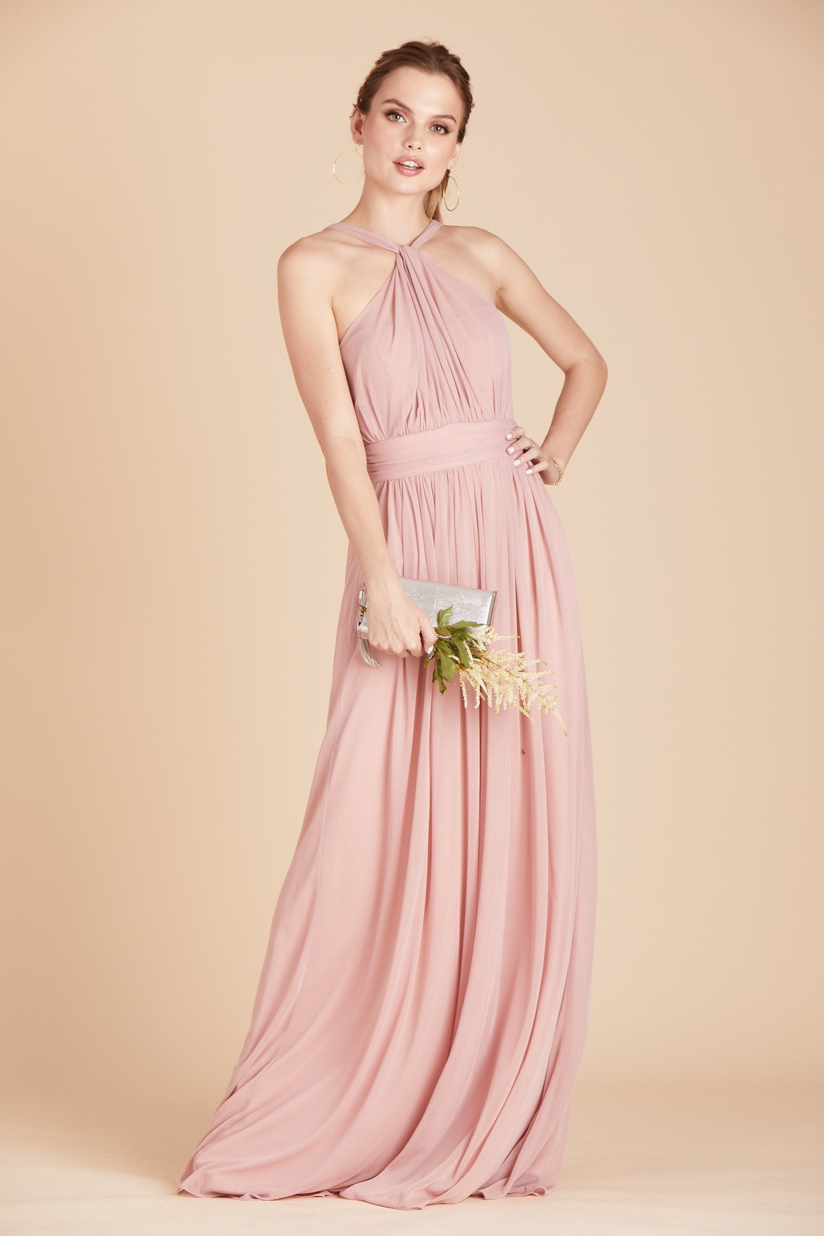 Kiko bridesmaid dress in dusty rose chiffon by Birdy Grey, front view