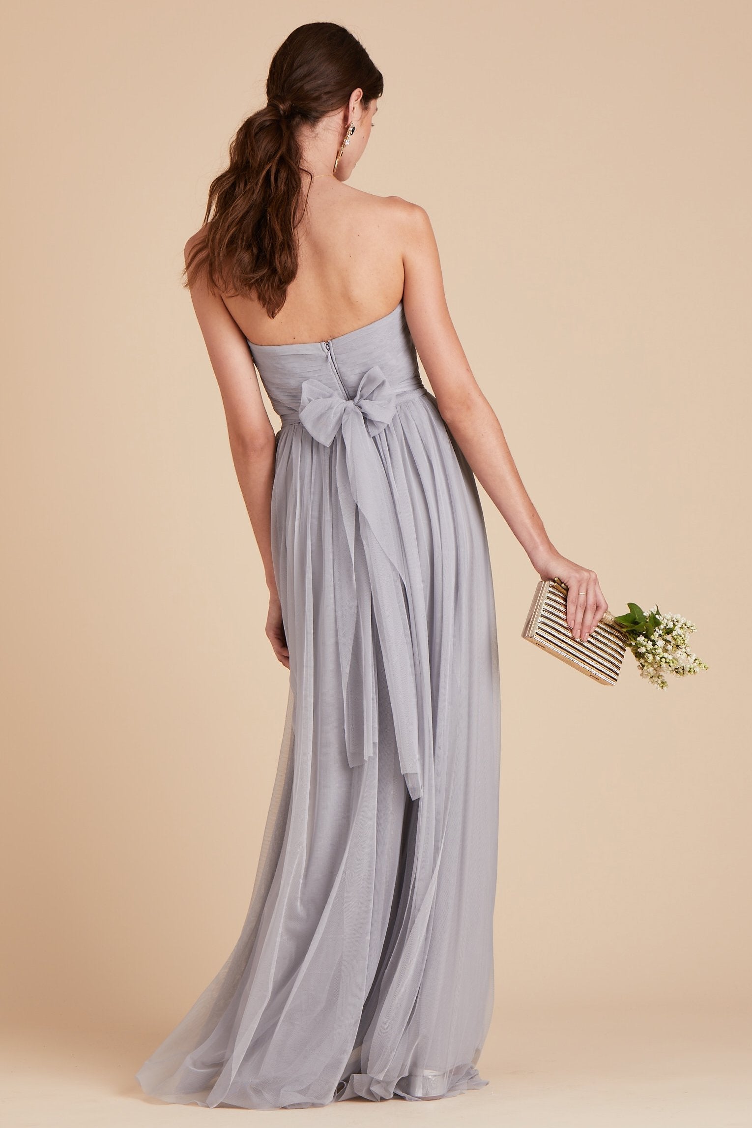 Christina convertible bridesmaid dress in silver tulle by Birdy Grey, back view