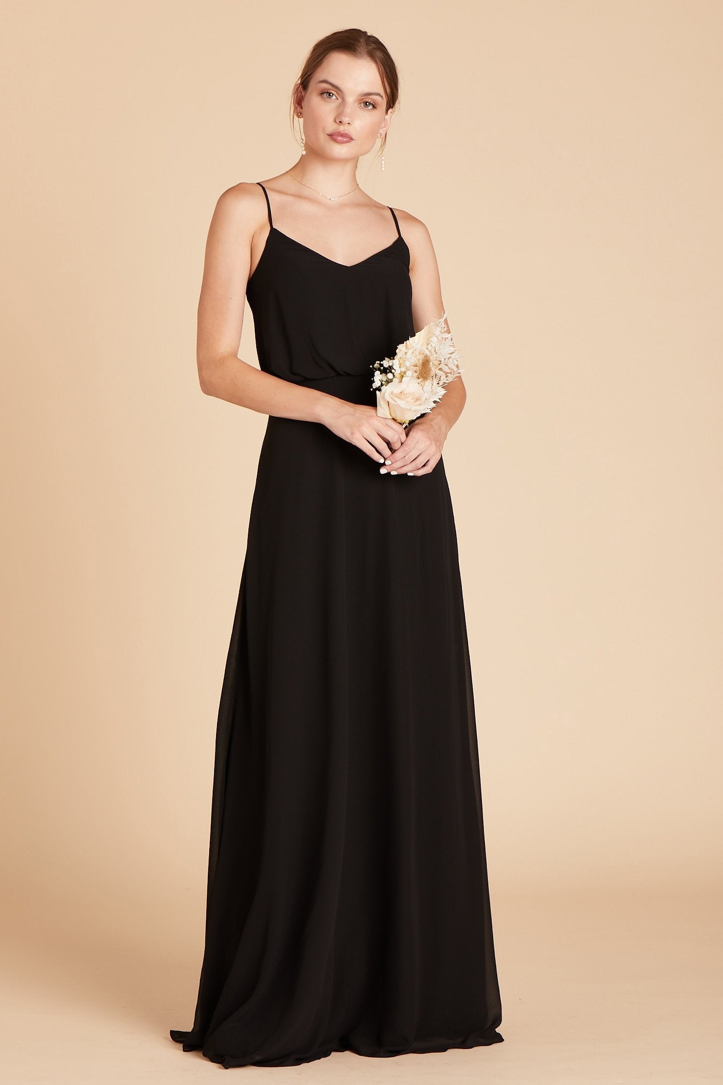 Gwennie bridesmaid dress in black chiffon by Birdy Grey, front view