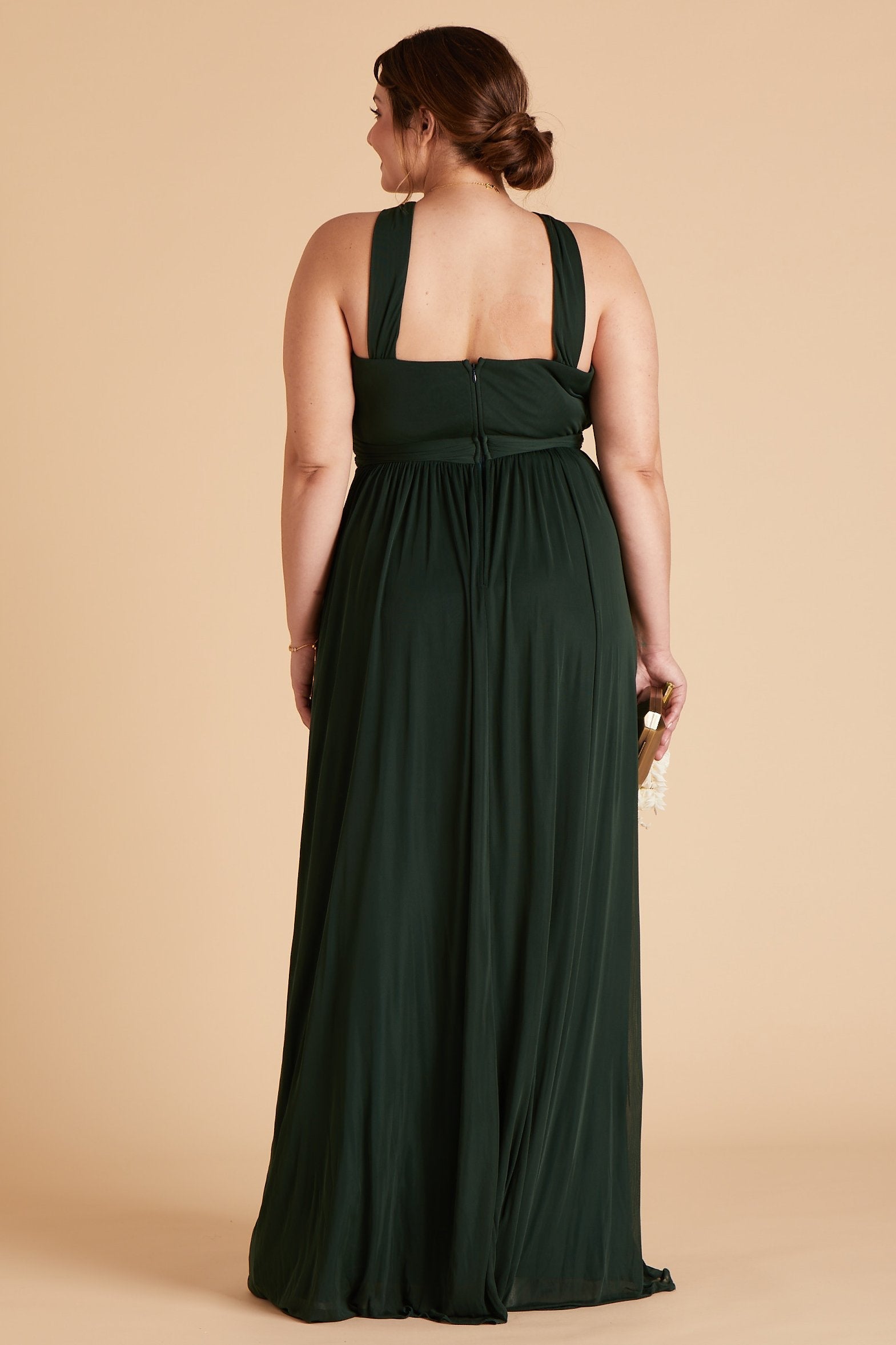 Kiko plus size bridesmaid dress in emerald green chiffon by Birdy Grey, back view