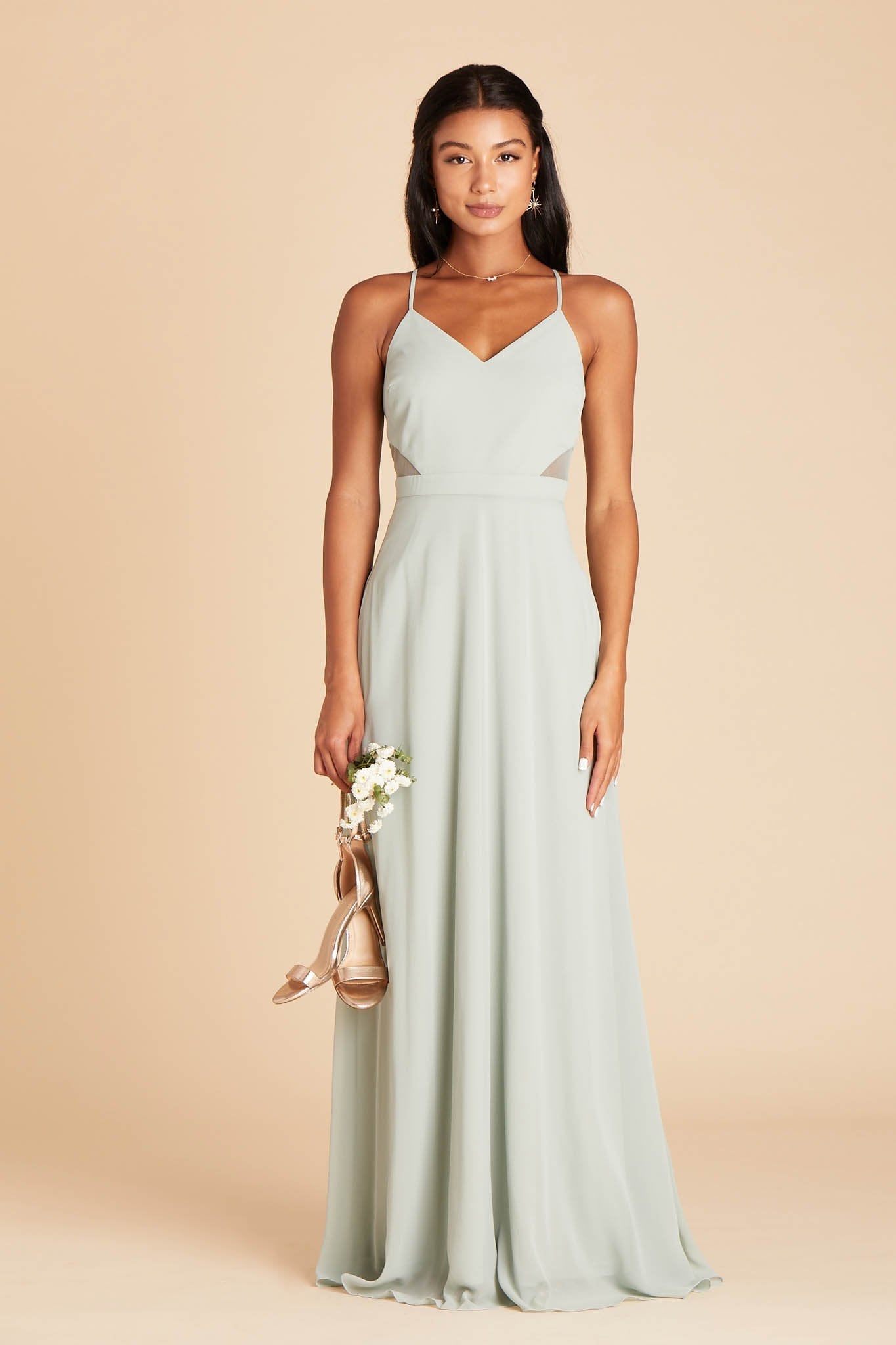 Lin bridesmaid dress in sage green chiffon by Birdy Grey, front view