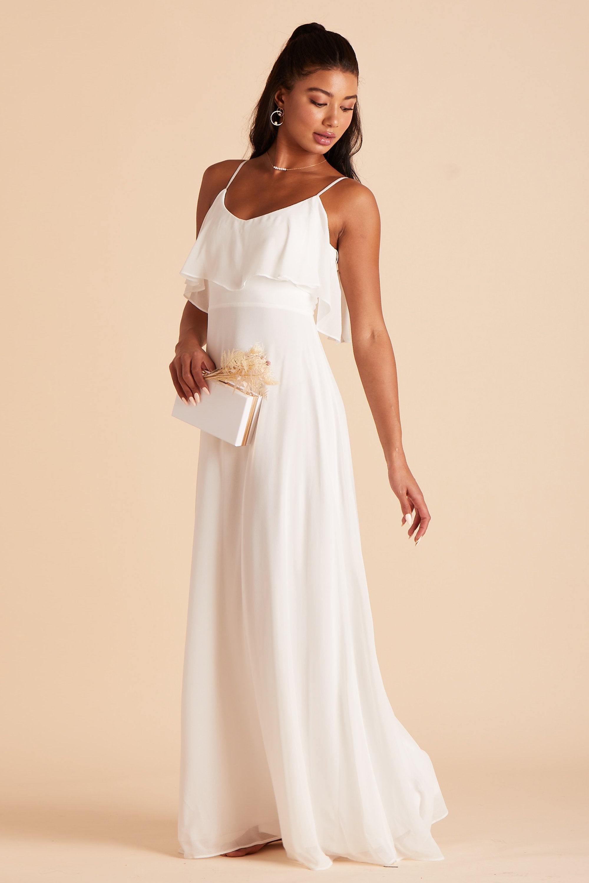 Jane convertible bridesmaid dress in white chiffon by Birdy Grey, front view