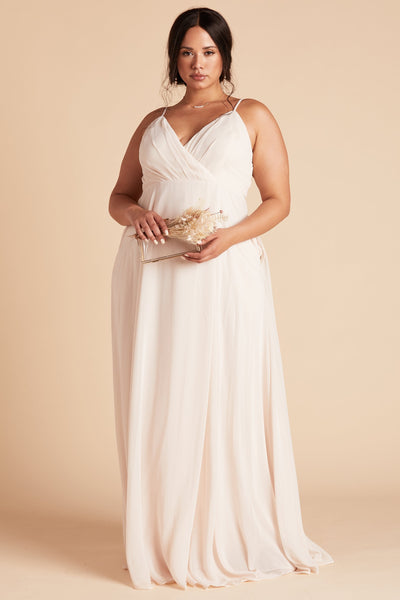 Kaia plus size bridesmaids dress in champagne chiffon by Birdy Grey, front view