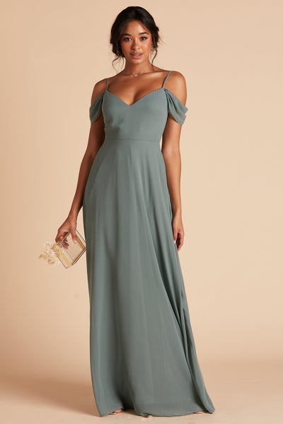 Devin convertible bridesmaids dress in sea glass green chiffon by Birdy Grey, front view