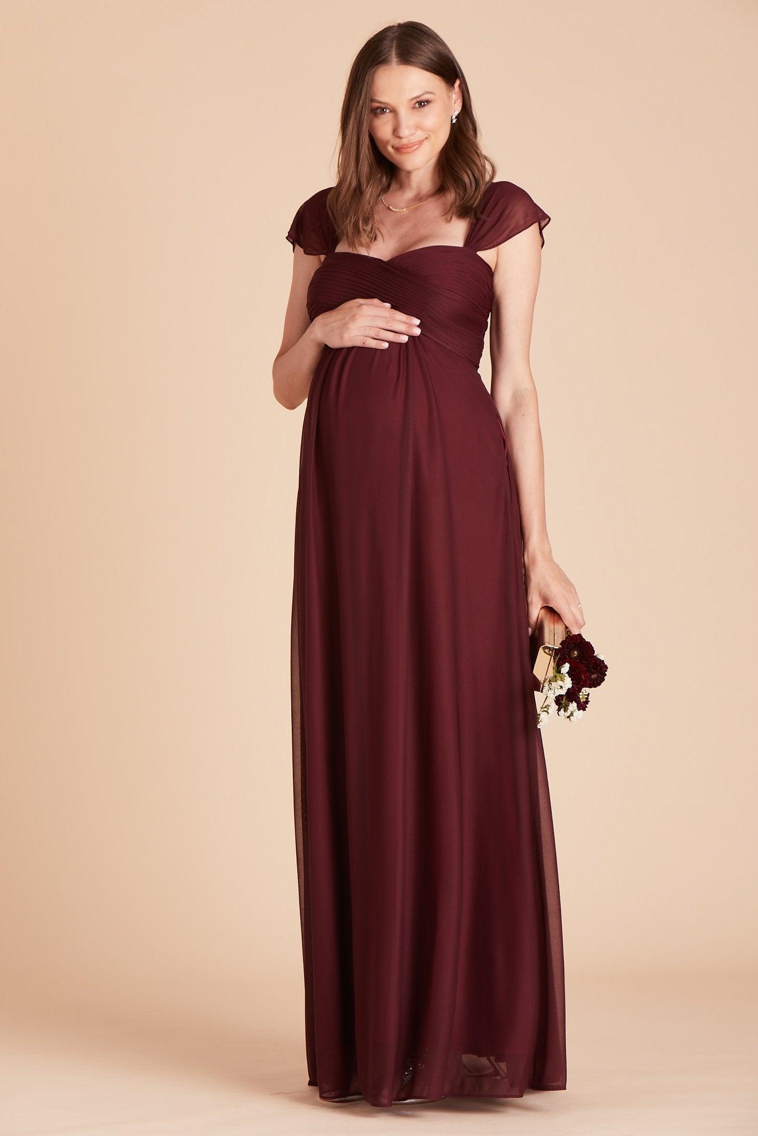 Maria convertible bridesmaids dress in cabernet burgundy chiffon by Birdy Grey, front view