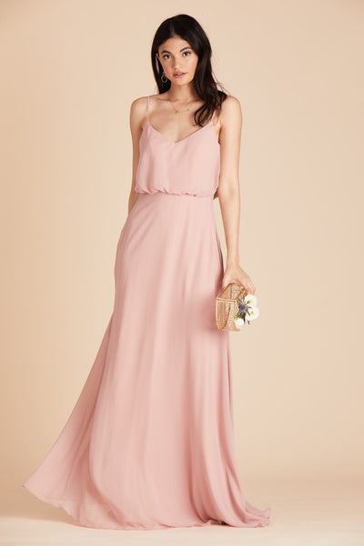 Gwennie bridesmaid dress in dusty rose chiffon by Birdy Grey, front view