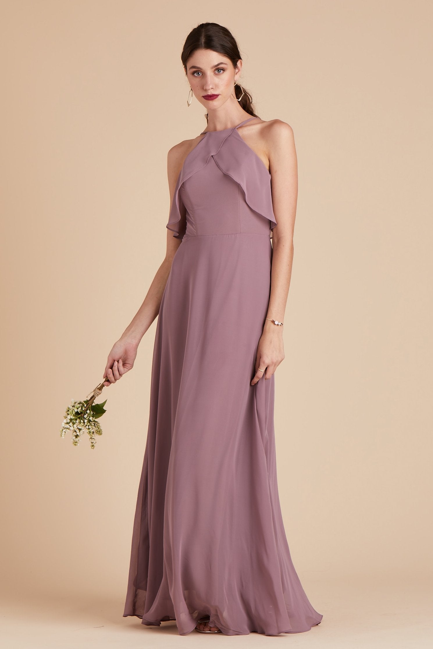 Jules bridesmaid dress in dark mauve chiffon by Birdy Grey, front view