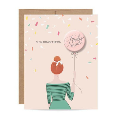 Redhead Bridesmaid Button Card by Birdy Grey, front view