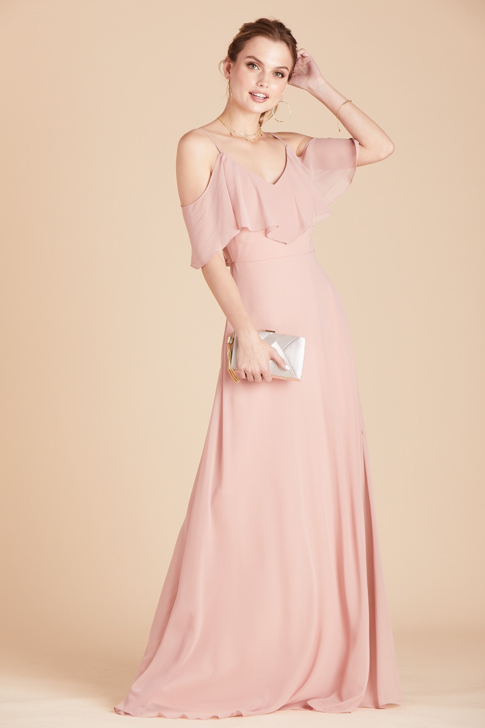 Jane convertible bridesmaid dress in dusty rose chiffon by Birdy Grey, front view