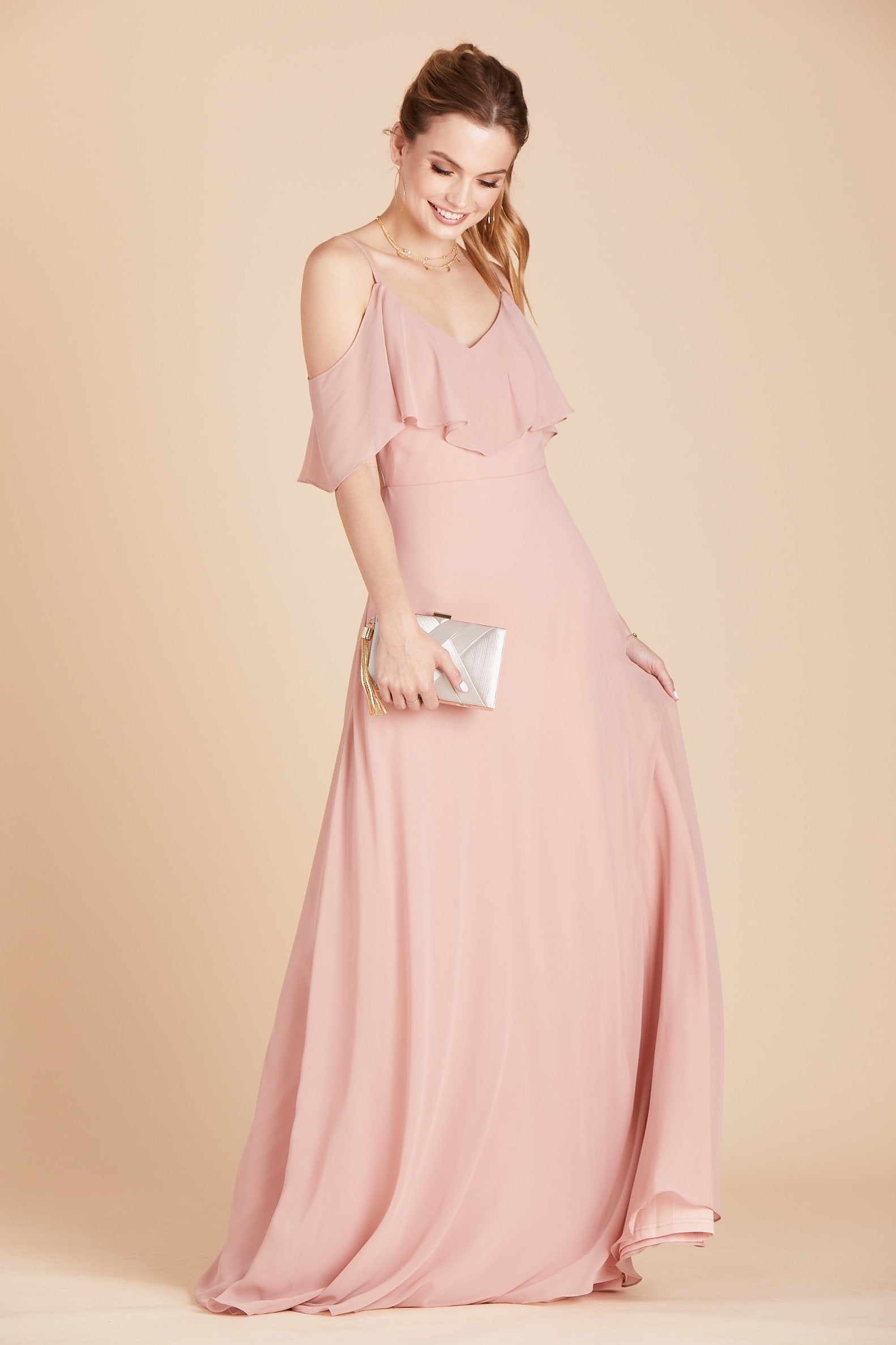 Jane convertible bridesmaid dress in dusty rose chiffon by Birdy Grey, front view