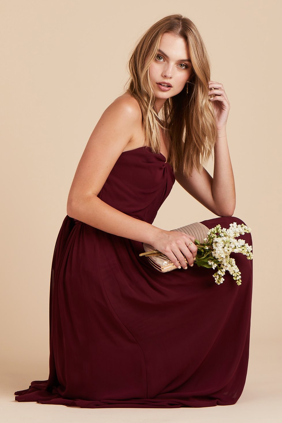 Chinky convertible bridesmaid dress in cabernet burgundy mesh by Birdy Grey, side view