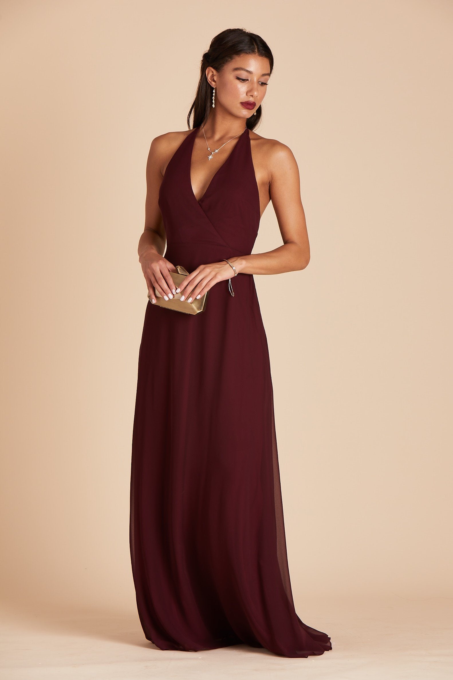 Moni convertible bridesmaids dress in cabernet burgundy chiffon by Birdy Grey, front view