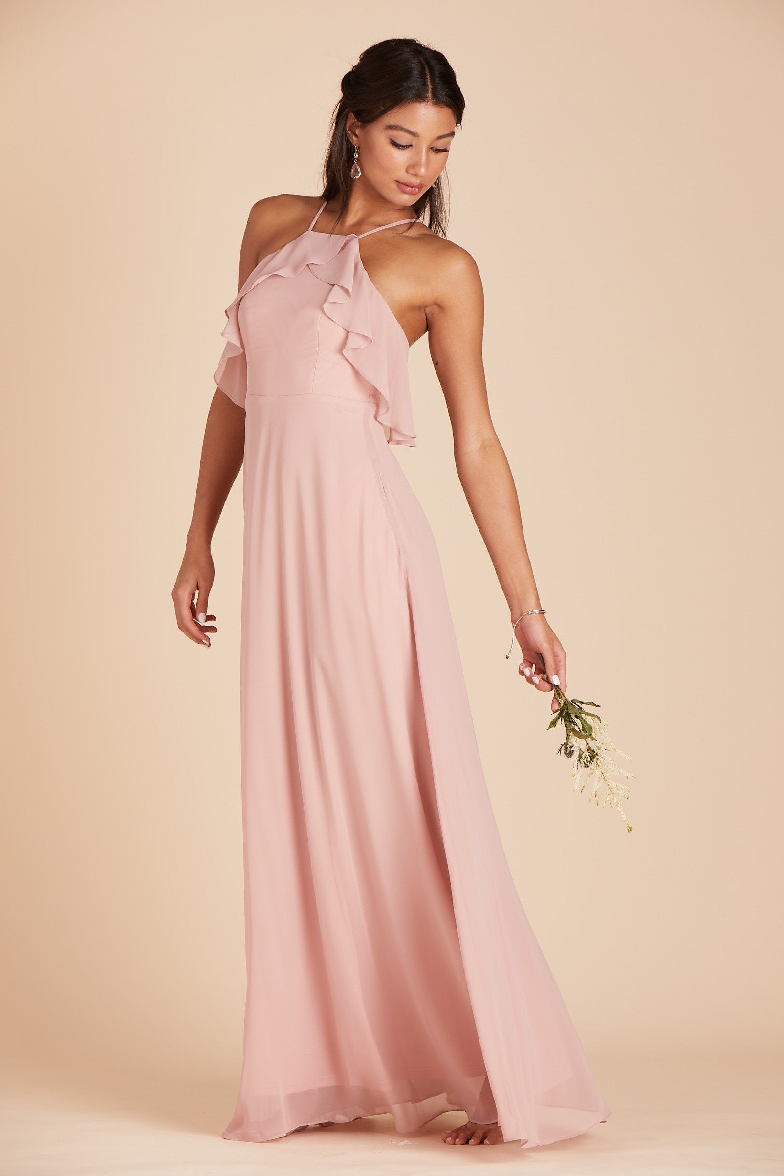 Jules bridesmaid dress in dusty rose chiffon by Birdy Grey, front view