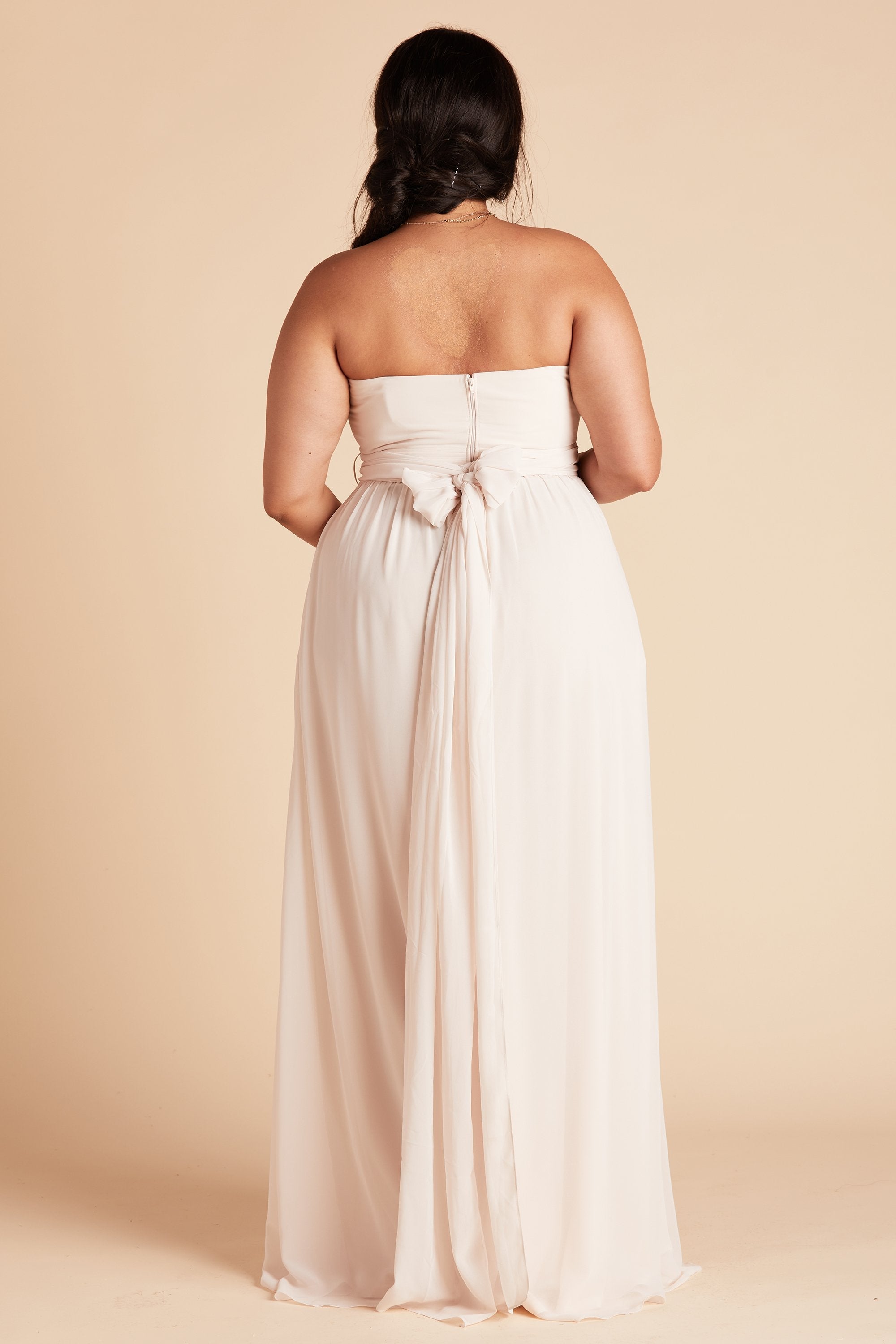 Grace convertible plus size bridesmaid dress in champaign chiffon by Birdy Grey, back view