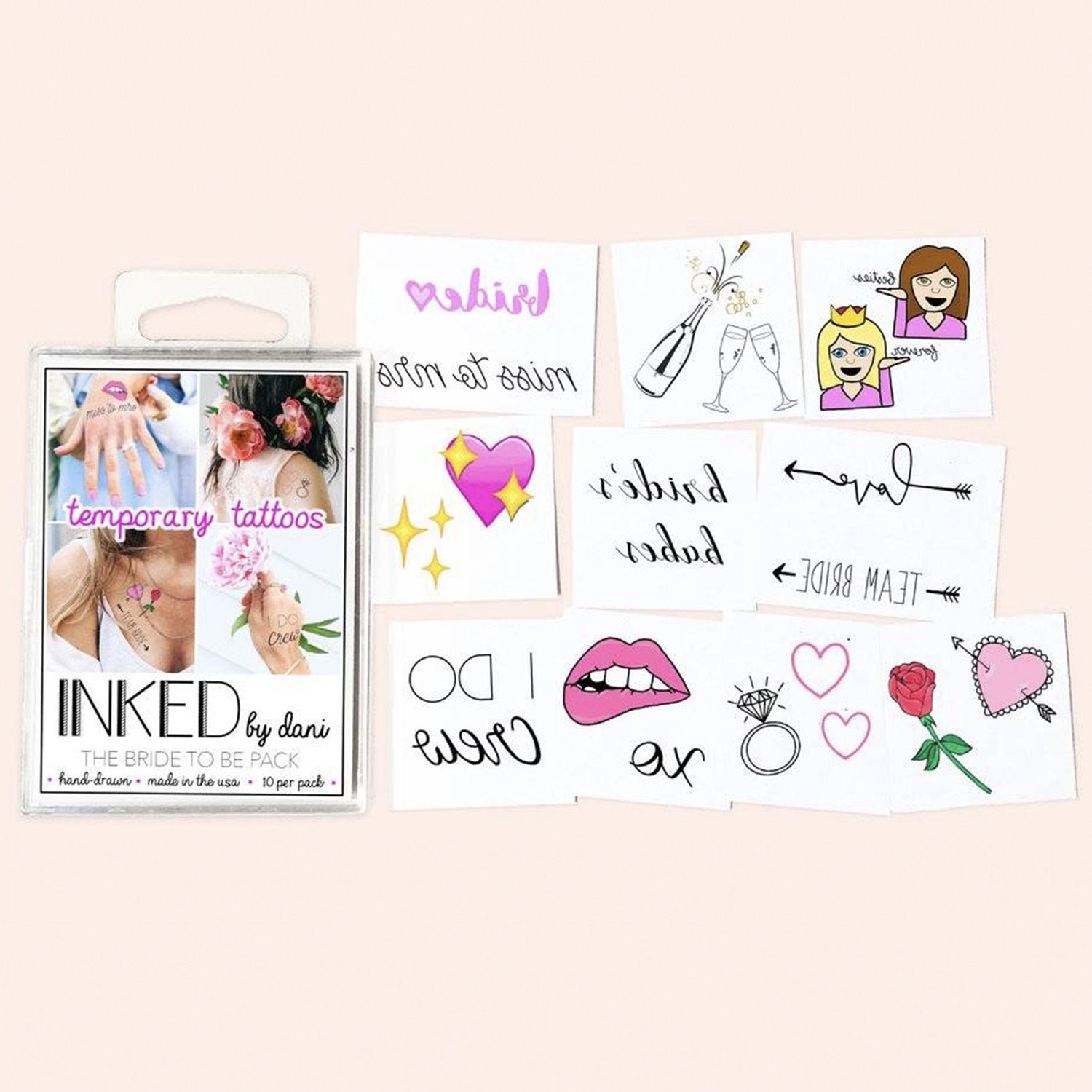 Bride To Be Temporary Tattoo Pack by Birdy Grey, front view