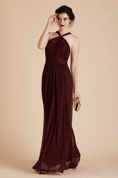 Kiko bridesmaid dress in cabernet burgundy chiffon by Birdy Grey, front view