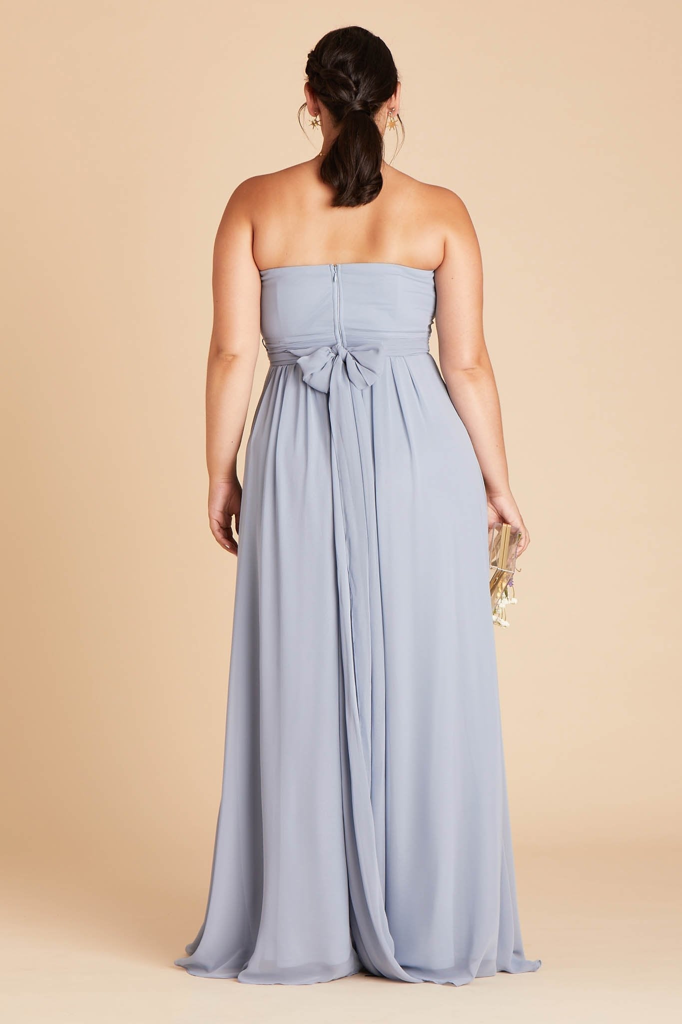 Grace convertible plus size bridesmaid dress in dusty blue chiffon by Birdy Grey, back view