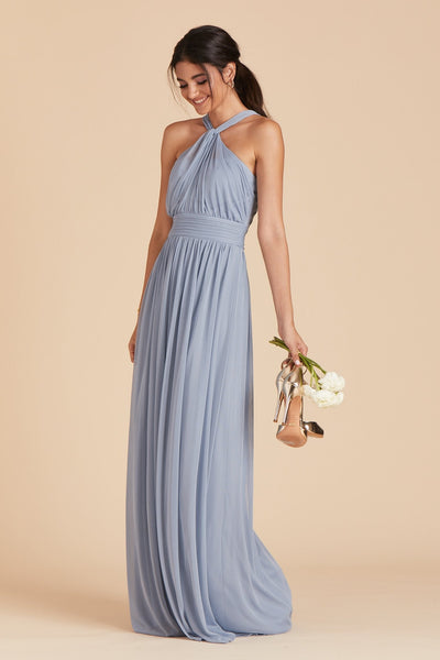 Kikp bridesmaid dress in dusty blue chiffon by Birdy Grey, side view