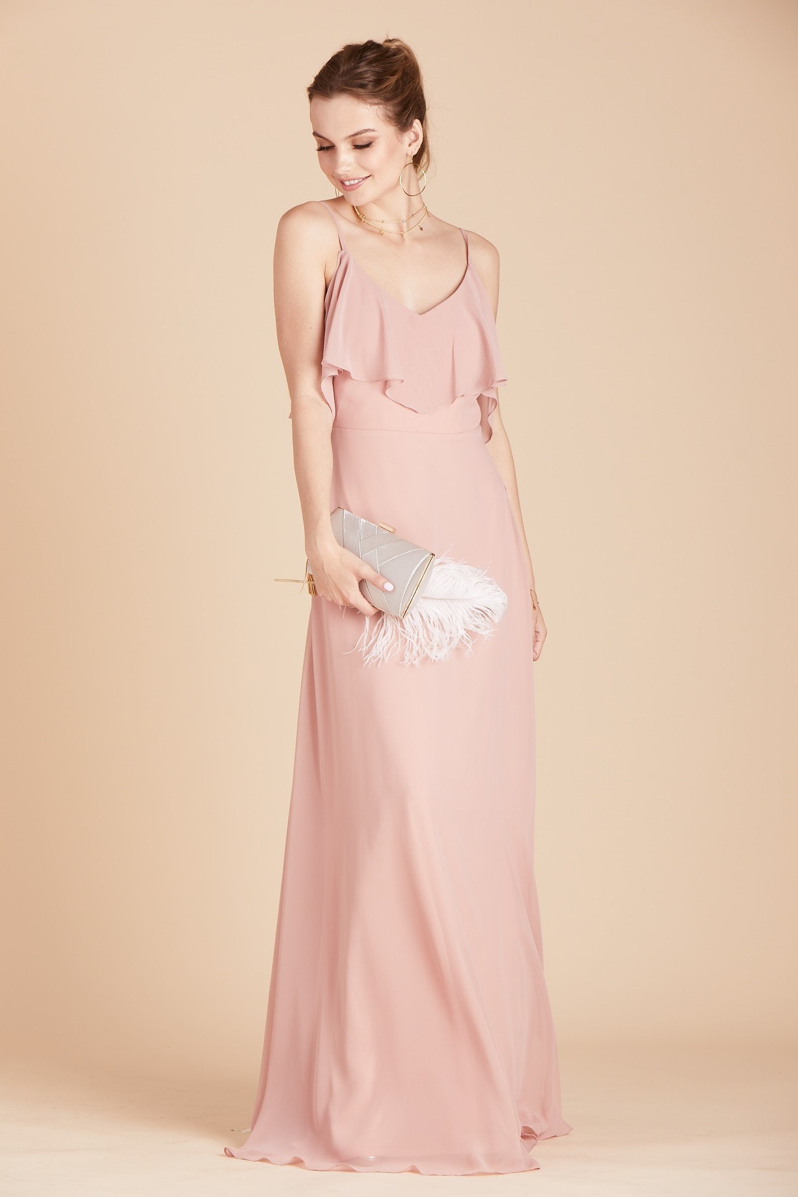 Jane convertible bridesmaid dress in dusty rose chiffon by Birdy Grey, front view