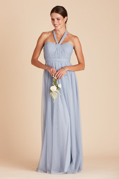 Christina convertible bridesmaid dress in dusty blue tulle by Birdy Grey, front view