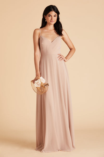 Devin convertible bridesmaids dress in taupe chiffon by Birdy Grey, front view