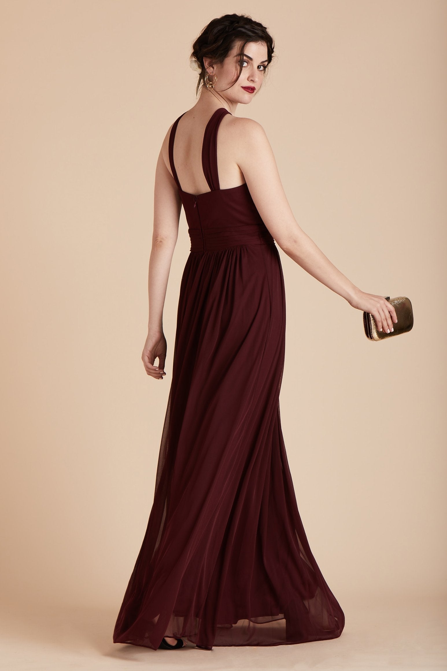 Kiko bridesmaid dress in cabernet burgundy chiffon by Birdy Grey, back view