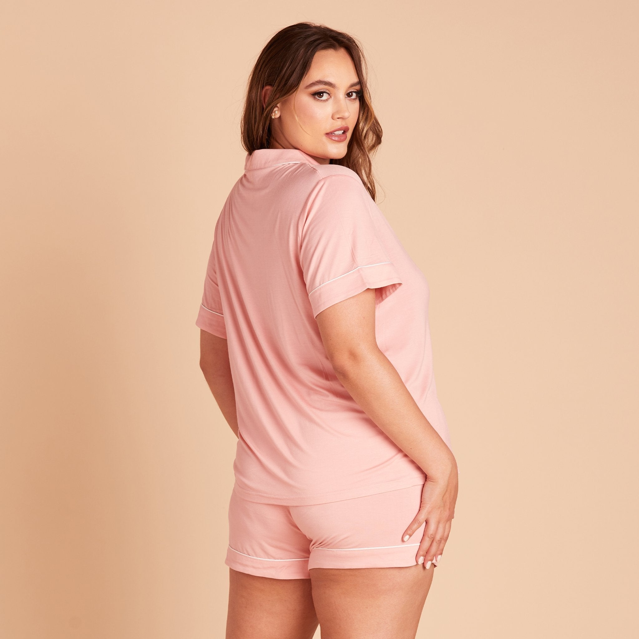 Jonny plus size Pajama Set in rose pink by Birdy Grey, side view