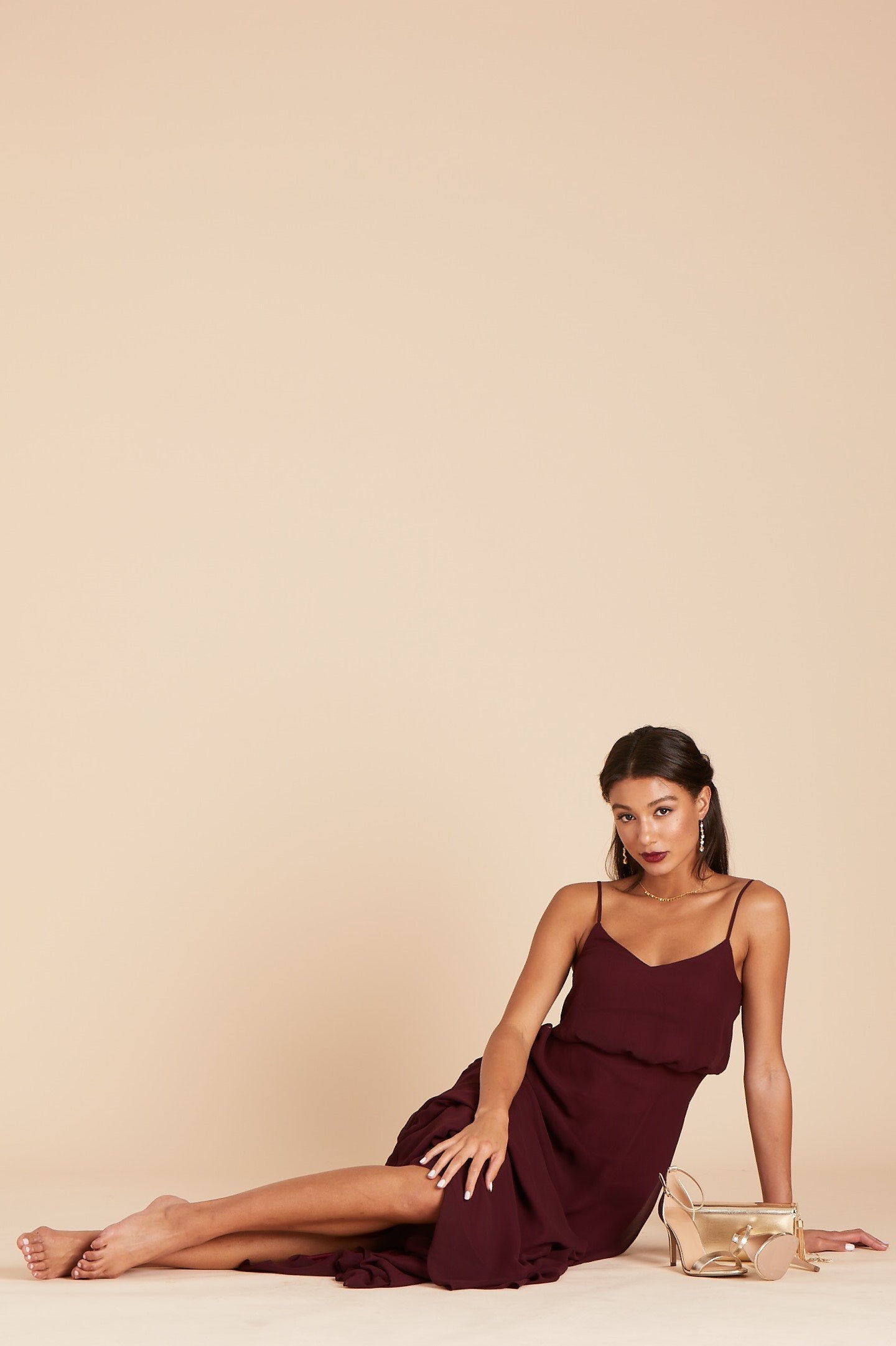 Gwennie bridesmaid dress in cabernet burgundy chiffon by Birdy Grey, front view