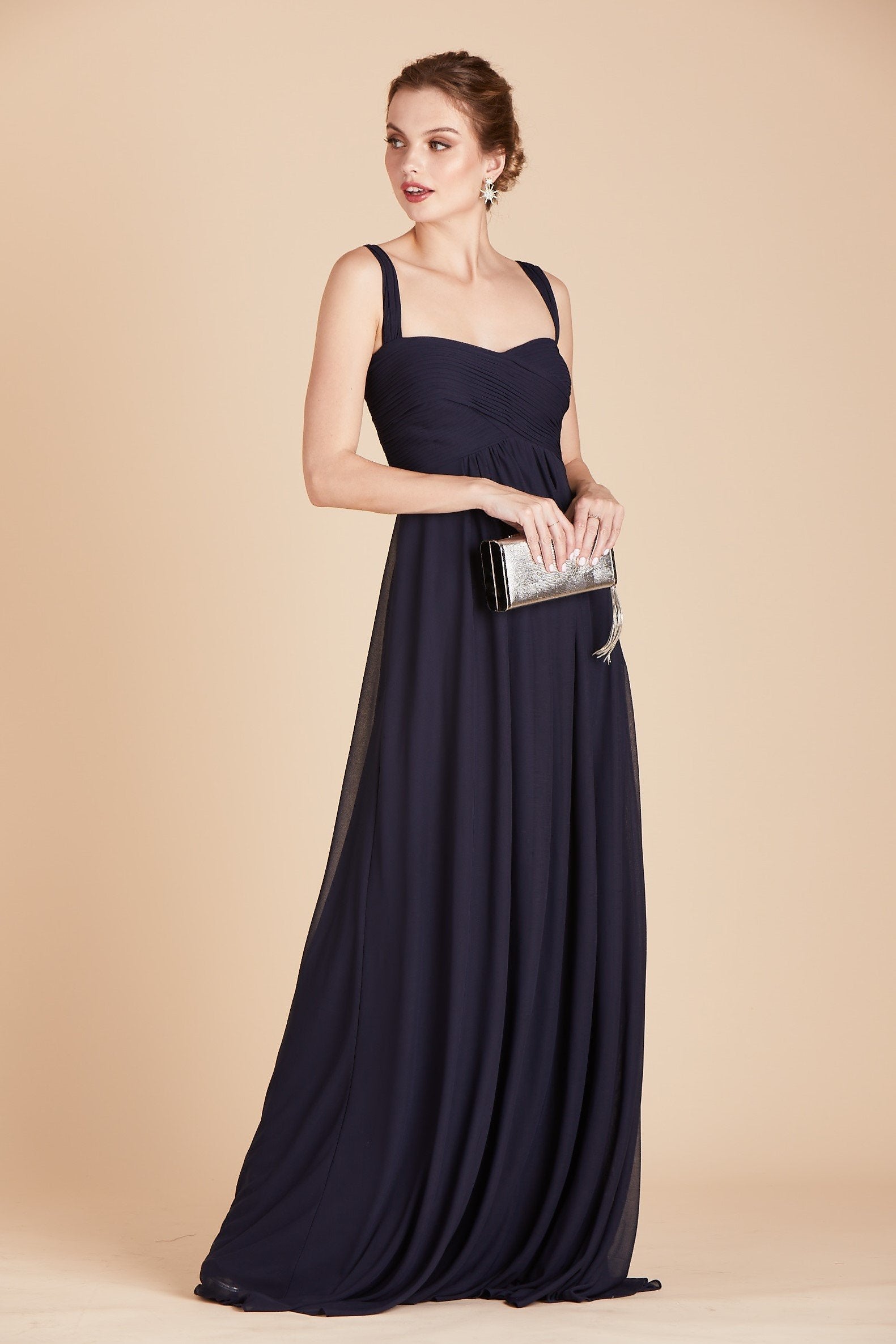 Maria convertible bridesmaids dress in navy blue chiffon by Birdy Grey, front view