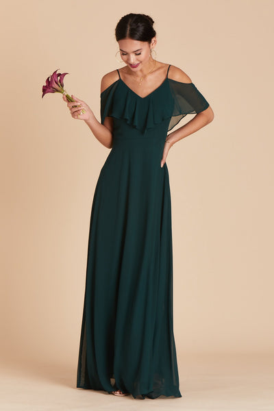 Jane convertible bridesmaid dress in emerald green chiffon by Birdy Grey, front view