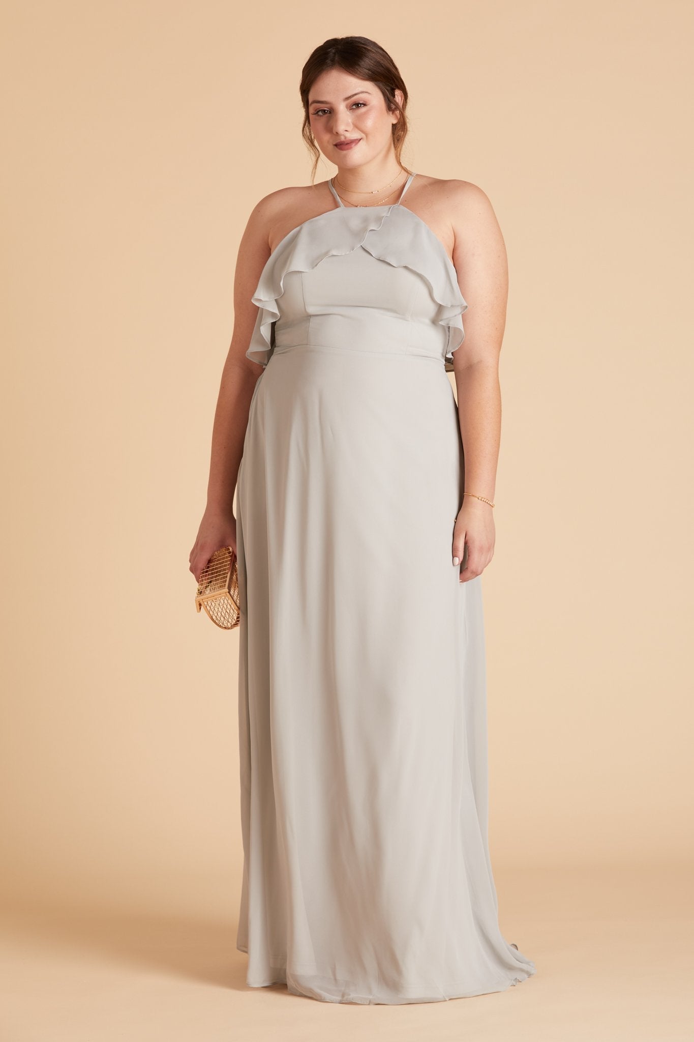 Jules plus size bridesmaid dress in dove gray chiffon by Birdy Grey, front view