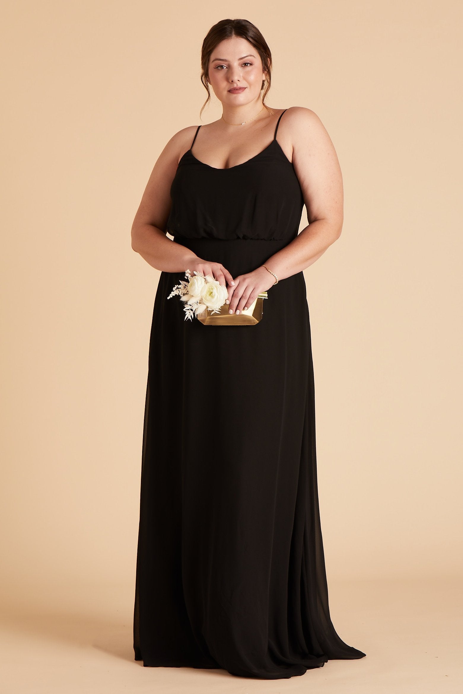 Gwennie plus size bridesmaid dress in black chiffon by Birdy Grey, front view