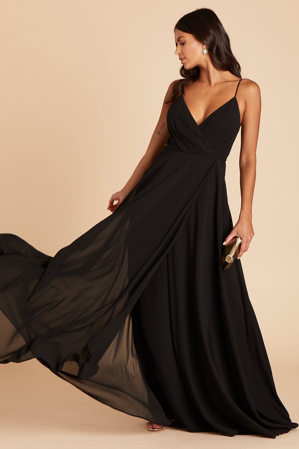 Kaia bridesmaids dress in black chiffon by Birdy Grey, front view