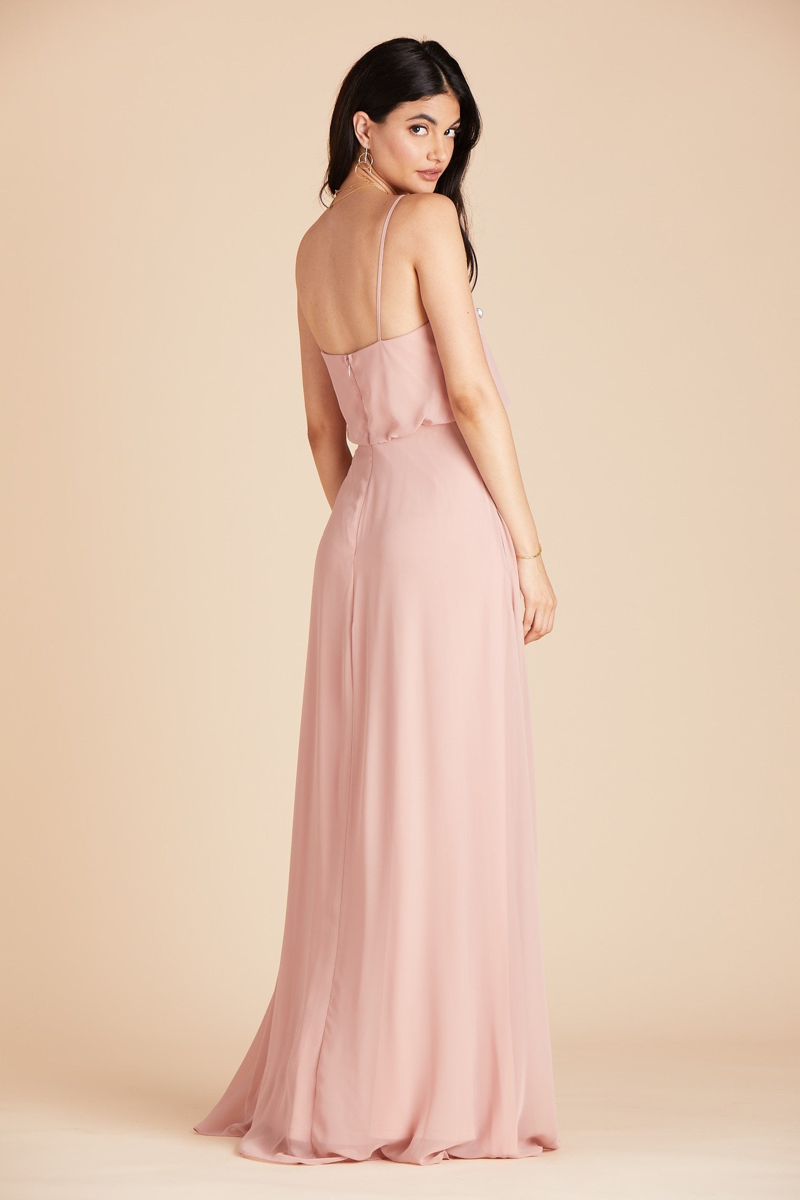 Gwennie bridesmaid dress in dusty rose chiffon by Birdy Grey, side view