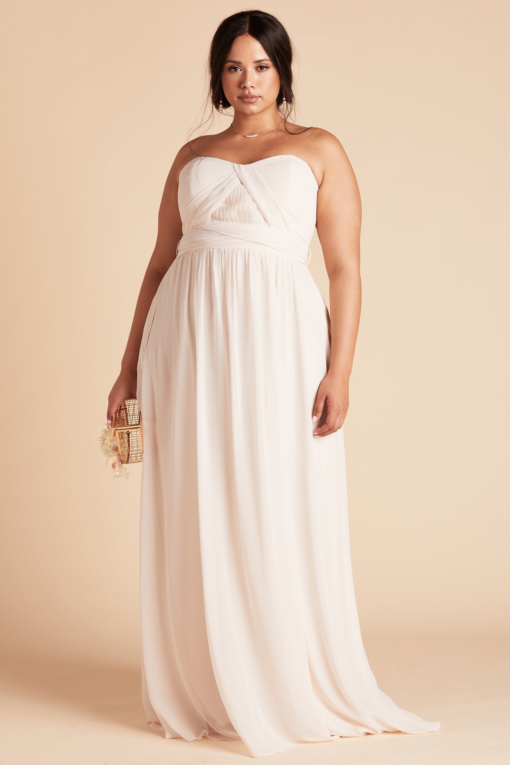 Grace convertible plus size bridesmaid dress in champaign chiffon by Birdy Grey, front view