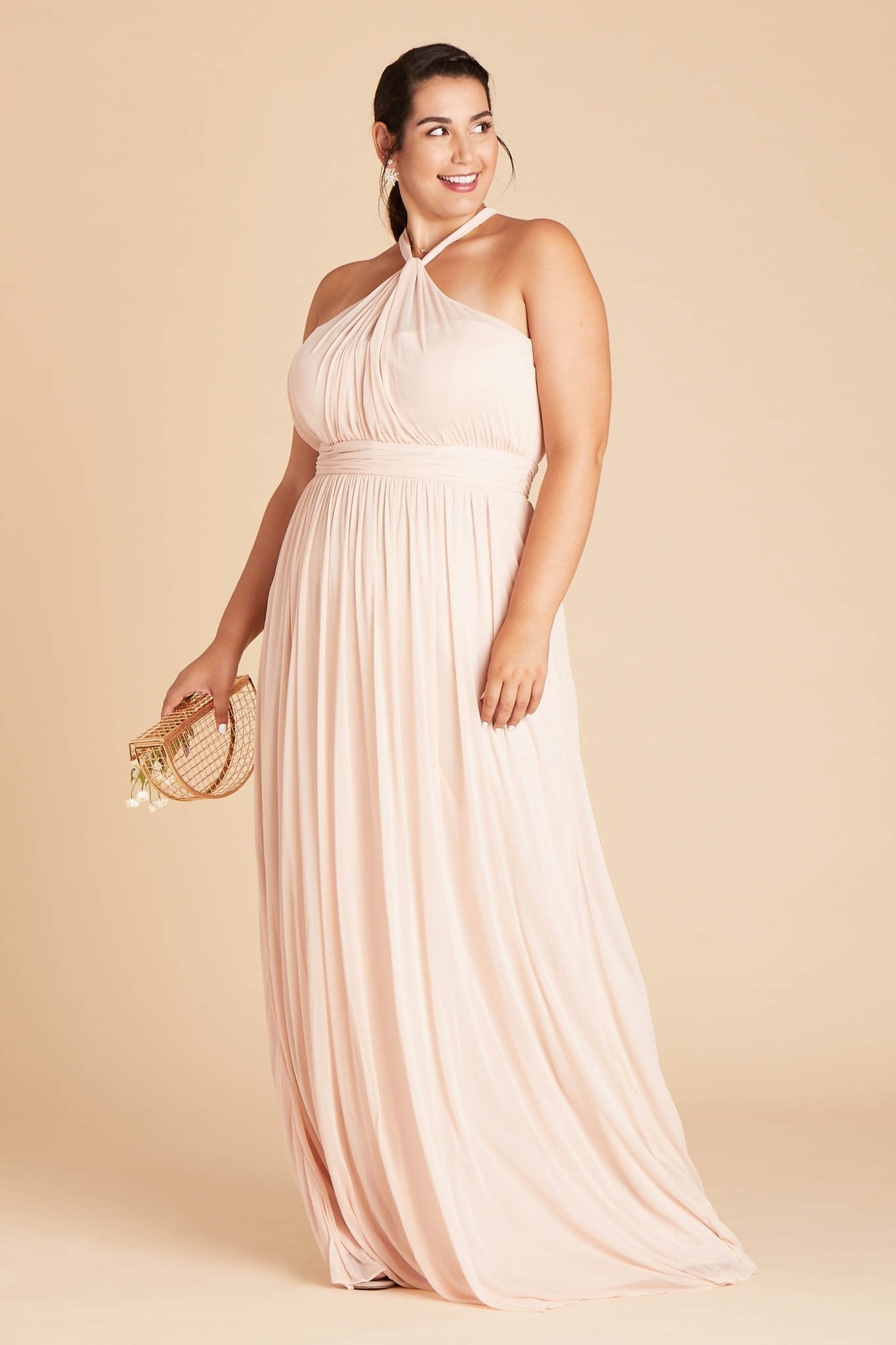 Kiko plus size bridesmaid dress in pale blush chiffon by Birdy Grey, front view