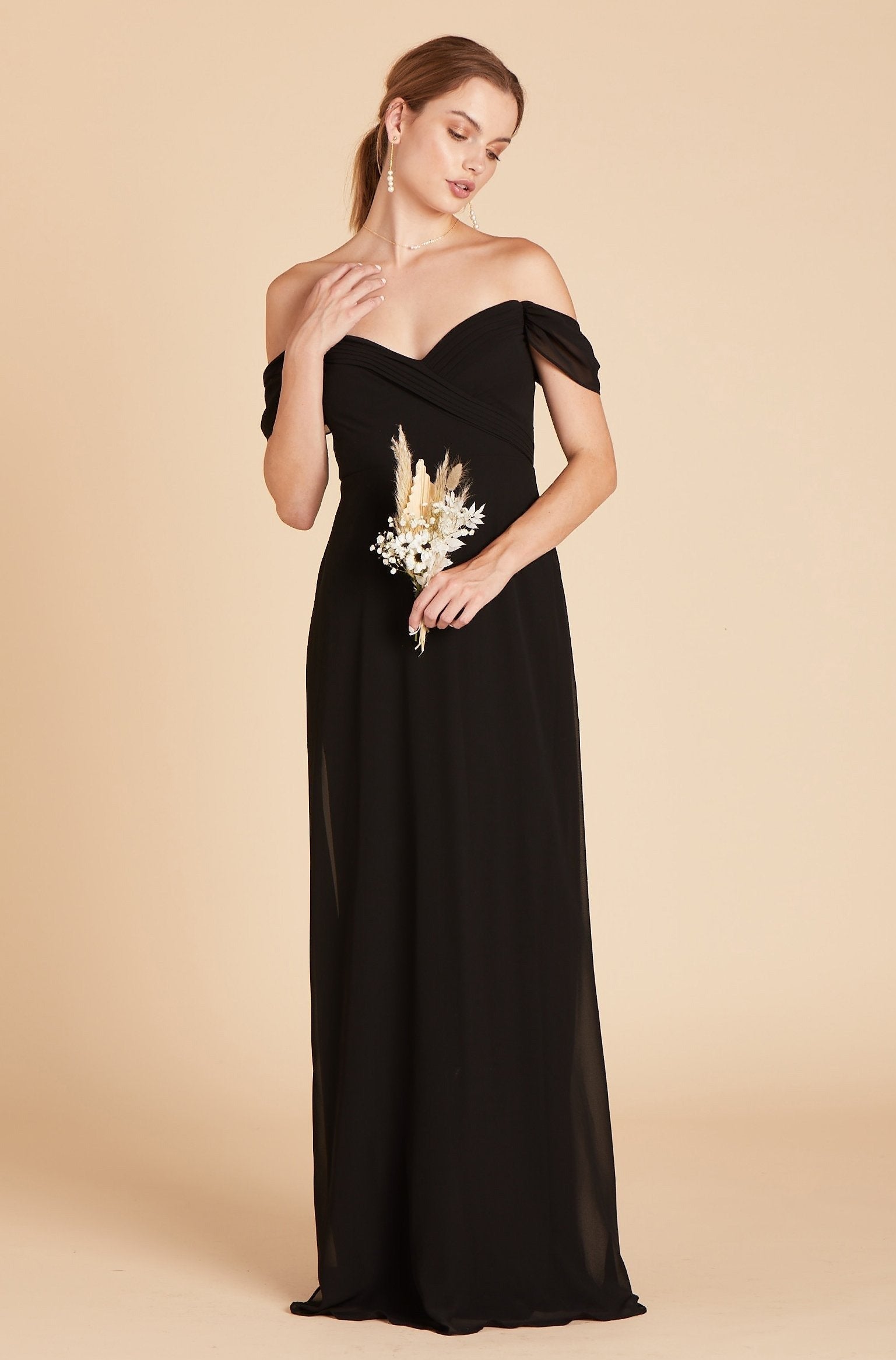 Spence convertible bridesmaid dress in black chiffon by Birdy Grey, front view